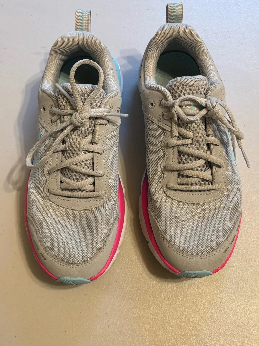 Under Armour Girls Cream Sneakers with Pink and Light Blue Accents